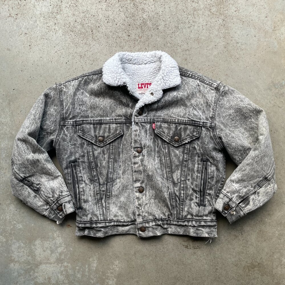 Vtg Levi's Denim Jacket Sherpa Lined Boys Size Medium Acid Wash USA MADE